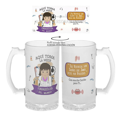 Mug Cervecero Taza Fonoaudiologa Vidrio Opalizado