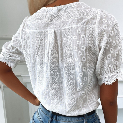 Blusa De Verano Con Cuello En V De Encaje De Manga Corta Par