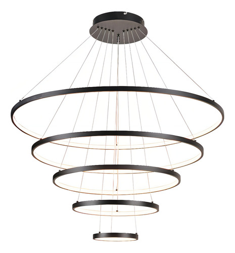 Lustre Pendente Moderno Anéis 5 Arco Pe Direito Duplo Cor Preto