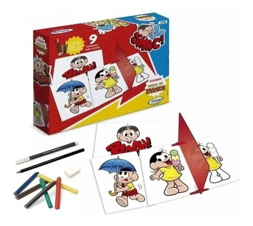 Kit Desenho Com Espelho Turma Da Mônica Infantil De Colorir 