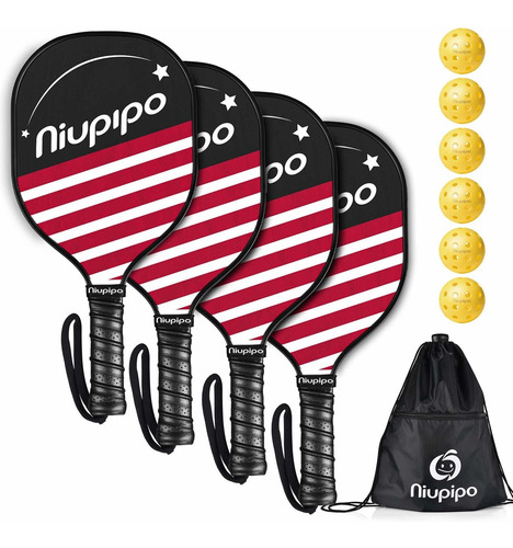 Niupipo Pickleball Paddles Pickleball Set 4 Paddles With 6 B