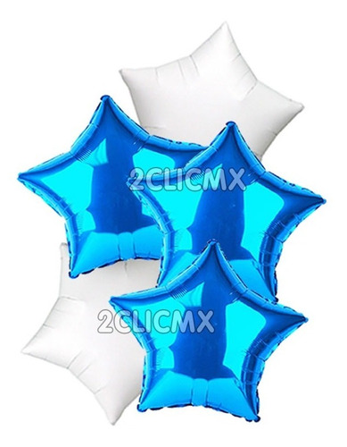 5 Globos Metalicos Estrella Fiesta Azul Rey Y Blanco 45 Cm