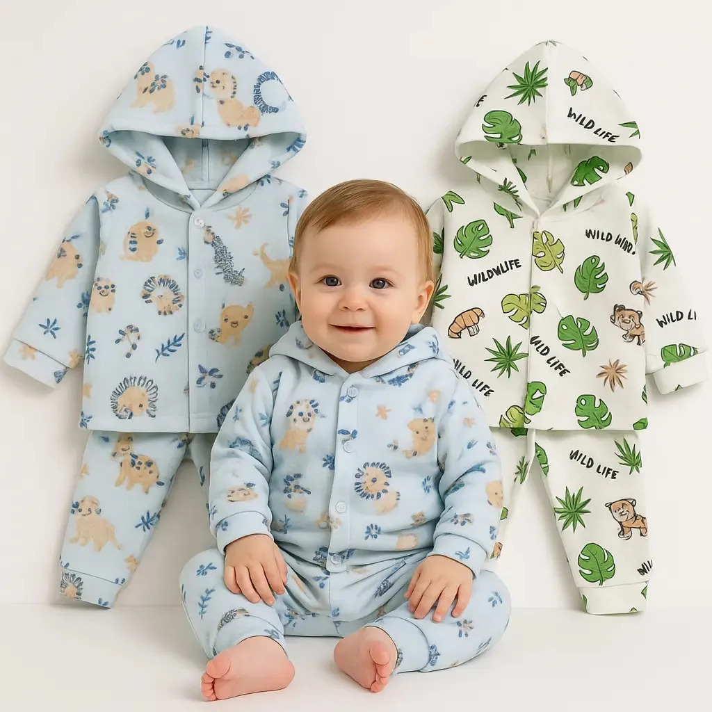 Kit 2 Conjuntos Inverno Infantil Soft Roupa Frio Para Bebê Cor Meninos Tamanho M