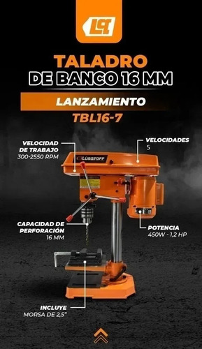 Taladro De Banco 450w Mandril 16mm Morsa Lusqtoff Tbl16-7