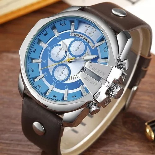 Relógio Masculino Curren 8176 Pulseira De Couro Original.