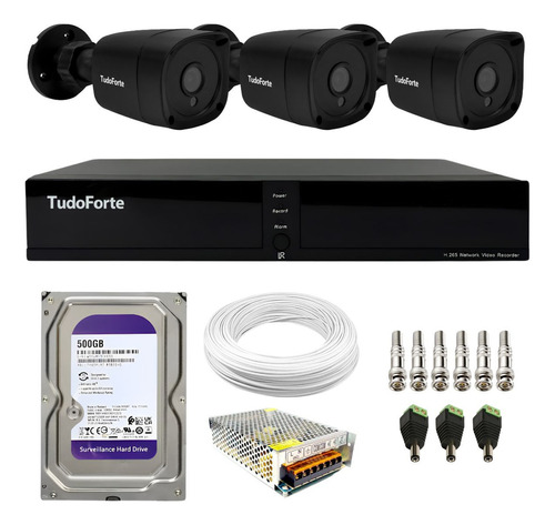 Kit 3 Câmeras Bullet Black Dvr 4 Canais Hd 500gb Instalado