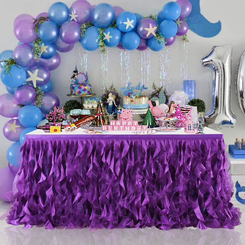 Falda De Mesa De Sauce Rizado Morado Para Baby Shower, Fiest