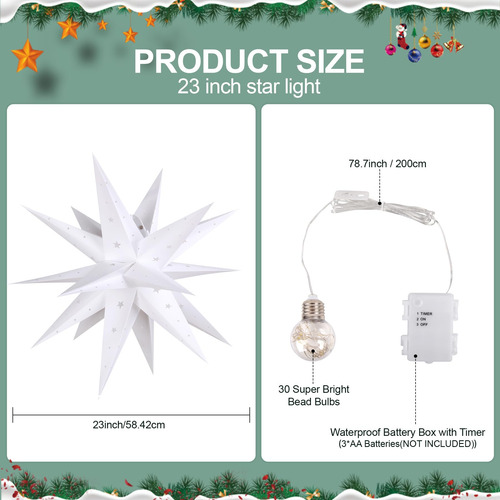 Luz De Estrella 58 Cm Lámpara 3d Impermeable Navidad Led