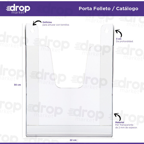Imagen 3 de 10 de Porta Folletos Hojas Catálogos A4 Tipo Acrílico Pared X 1 U.