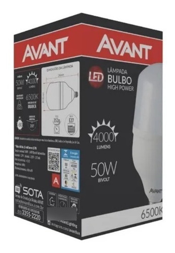 Imagem 4 de 8 de Lâmpada Led Bulbo 50w Avant Branca 6500k Alta Potência