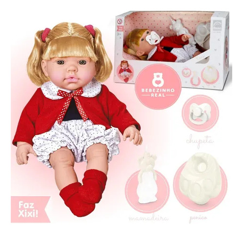 Boneca Bebezinho Real Faz Xixi Menina C/ Chupeta Brinquedos