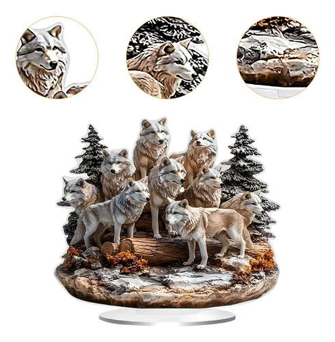 Pack 2d Wolf Pack Acrílico Placa Decorativa Animal Con Base