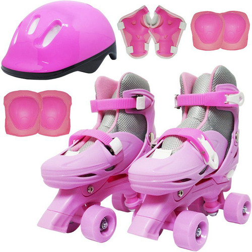 Kit Patins Clássico 4 Rodas + Acessórios Rosa T 40 39 38 37