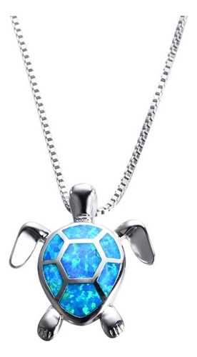 E Collar Tortuga Ópalo Fuego Azul Plata Juvenil Joya Moda