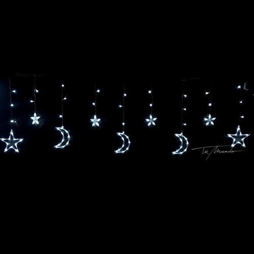 Cortina Led Estrellas Y Lunas Blanco Cálido Con Enchufe 3mts