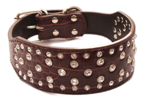 Collar Perro Con Diamantes Eco Cuero 2xl Café Mascan