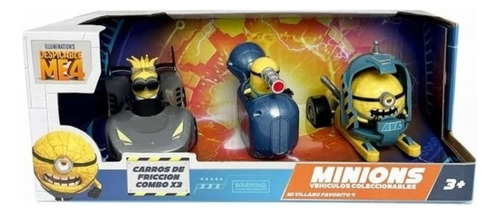 Mi Villano Favorito 4, Carros De Fricción Combo 3 Pz Minions Amarillo