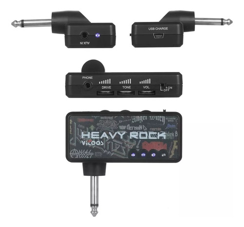 Amplificador Guitarra Bajo Auricular Carga Usb Litio Barril
