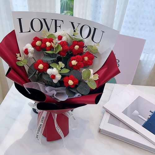 Ramo De Flores De Ganchillo De Hija Hijo Día De La Rojo