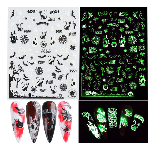 Pegatinas De Uñas Macute Halloween 3d Luminosas Autoadhesiva