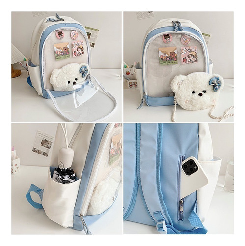 Mochila Escolar De Gran Capacidad Mochila Linda Y Versátil Bolsa Transparente Trae 2piezas