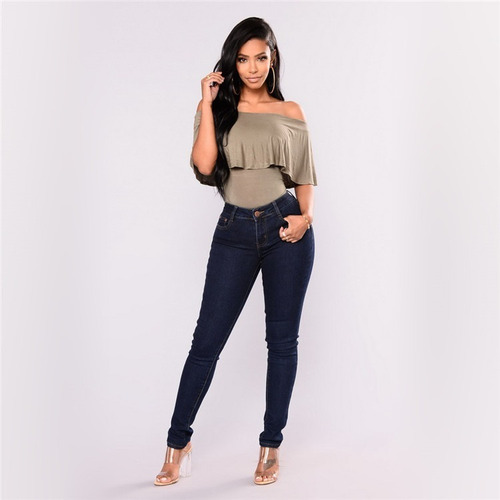 Jean Mujer Azul Chupin Elastizado Tiro Alto Talle 36 A 50