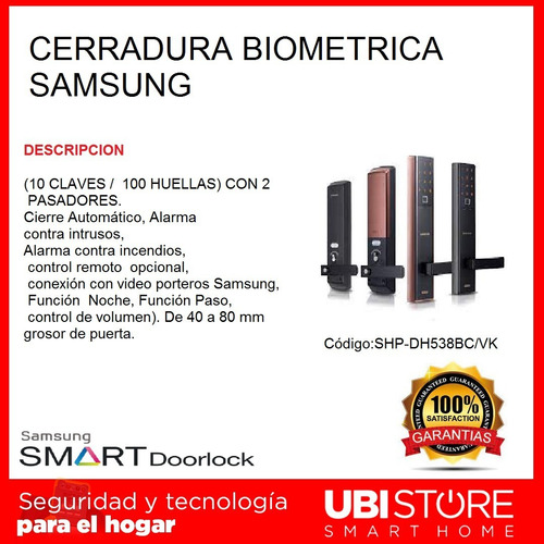 Cerradura Biometrica Samsung 100 Claves Y Huellas Shp-dh538