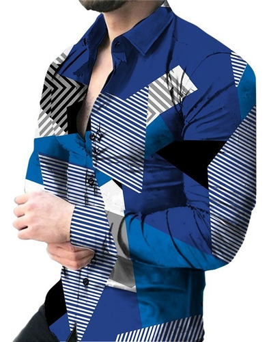 Camisa Casual For Hombre, Camisa A Cuadros Con Estampado 3d