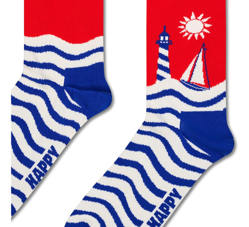 Calcetín Happy Socks Original Diseño Velero Unisex Estampado Multicolor Rayas 22 Cm - 25 Cm Del Pie