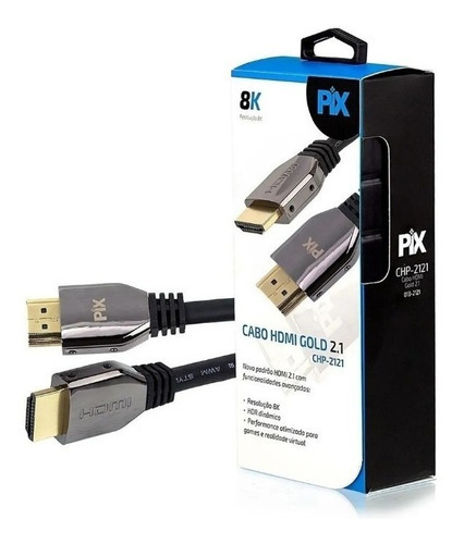 Cabo Hdmi Gold 2.1 8k Hdr 19p 1.5 Metros (ideal Para Games E Realidade Virtual
