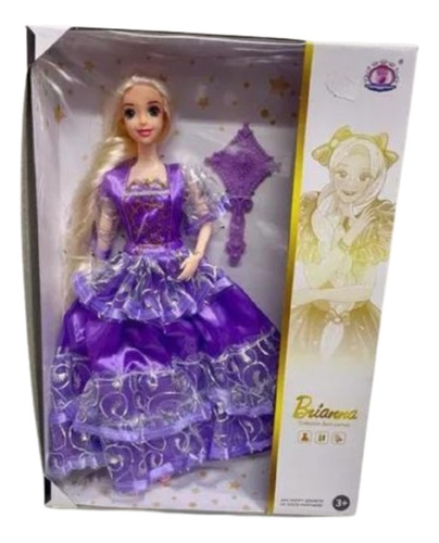 Muñeca Simil Rapunzel Vestido Violeta Pelo Largo Fema