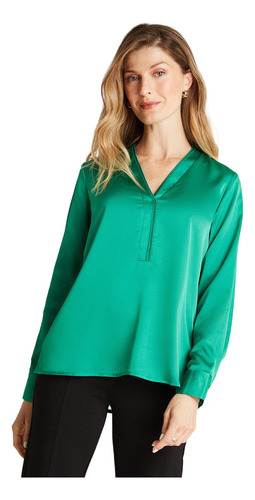 Blusa Cuello En V Satinada Verde