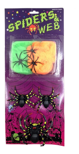 Tela De Araña De Colores + Arañas Halloween Decoración