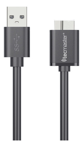 Cable Tecmaster Usb-a 3.0 A Micro-b 3.0 Super Speed Gris Color Negro