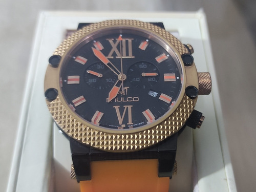 Imagen 2 de 6 de Reloj Mulco Nuit Naranja Y Dorado