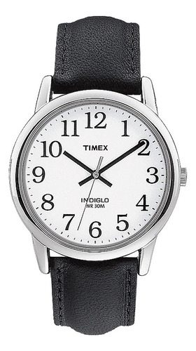 Reloj Hombre Timex Correa De Piel Con Luz 35 Mm T205019j Correa Negro Bisel Latón Función B Fondo Blanco