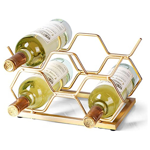 Countertop Wine Rack - 5 Bottle Freestanding Modern Gol...