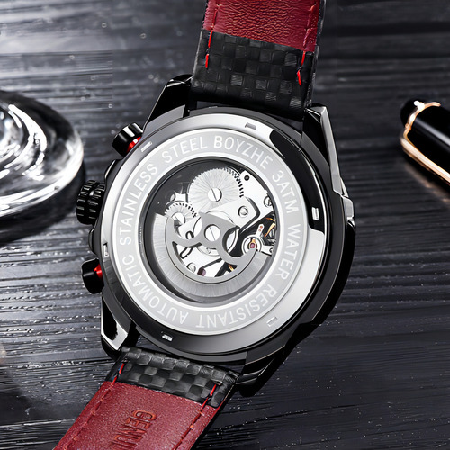 Relojes Mecánicos De Cuero Impermeables Para Hombre Boyzhe Color del bisel Negro