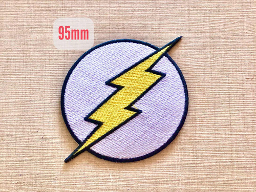 Parche Flash Logo Superheroe Dc Comic Bordado Blanco 95mm