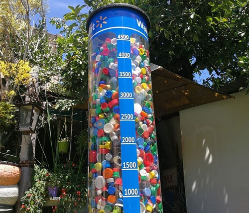 Tapitómetro Mutan / Contenedor Con Medidor Reciclado Tapitas