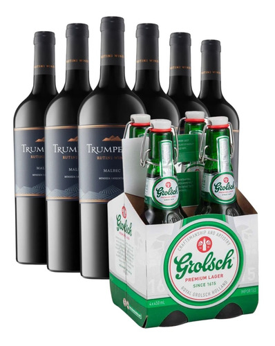 Vino Trumpeter Malbec Caja X 6 + Cerveza Grolsch Caja X 4