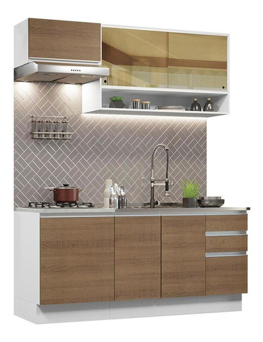 Cozinha Completa Madesa Glamy 180008 C Arm Balcão S Tampo Br Cor Branco/Rustic