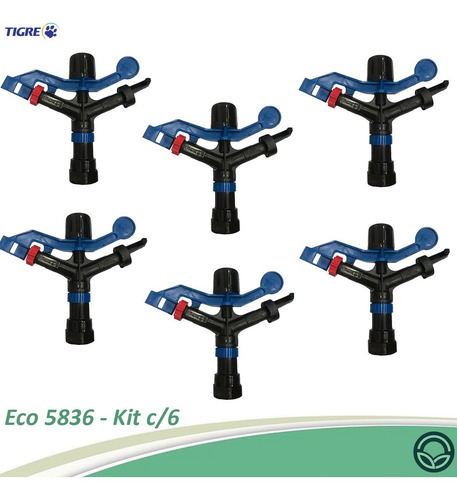 Imagem 2 de 7 de Aspersor Impacto Tigre Eco 5836 Irrigação - Kit 6 Peças