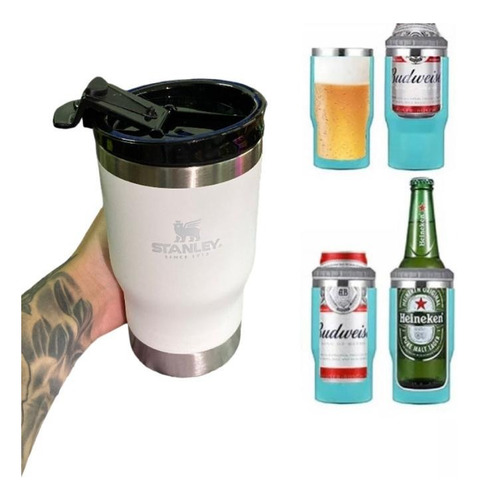 Porta Lata E Long Neck - Copo Térmico 5 Em 1 Com Abridor Branco