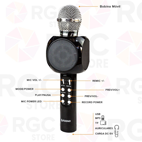 Microfono Karaoke Bluetooth Parlante Efectos Usb Recargable Portatil Potente Fiestas Cumpleaños