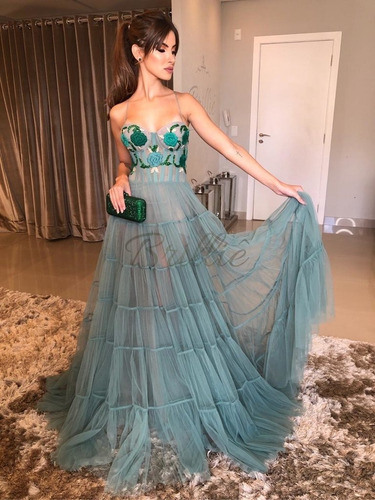 vestido tule verde