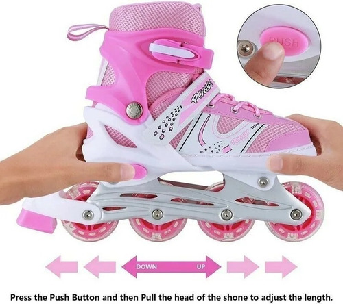 Imagen 3 de 4 de Patines Lineales Ajustable D Niñas + Set D Protección 2 En 1