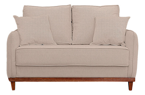 Kit Poltrona Sofa Sena 2 Lugar Base Madeira Sala Linho Palha