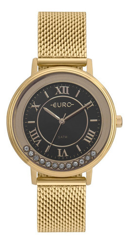 Relógio Feminino Euro Stones Dourado A Prova D'água