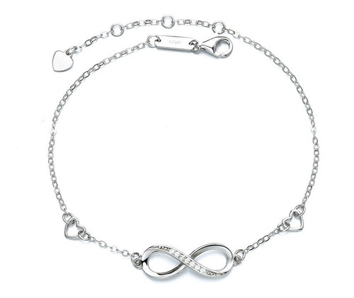 Fina Pulsera Amor Infinito Plata 925 Con Corazones Ajustable